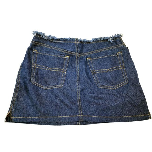 Buffalo David Bitton Mini Skirt 28 Denim Pockets Blue Raw Waistband Dark Wash - Picture 2 of 7